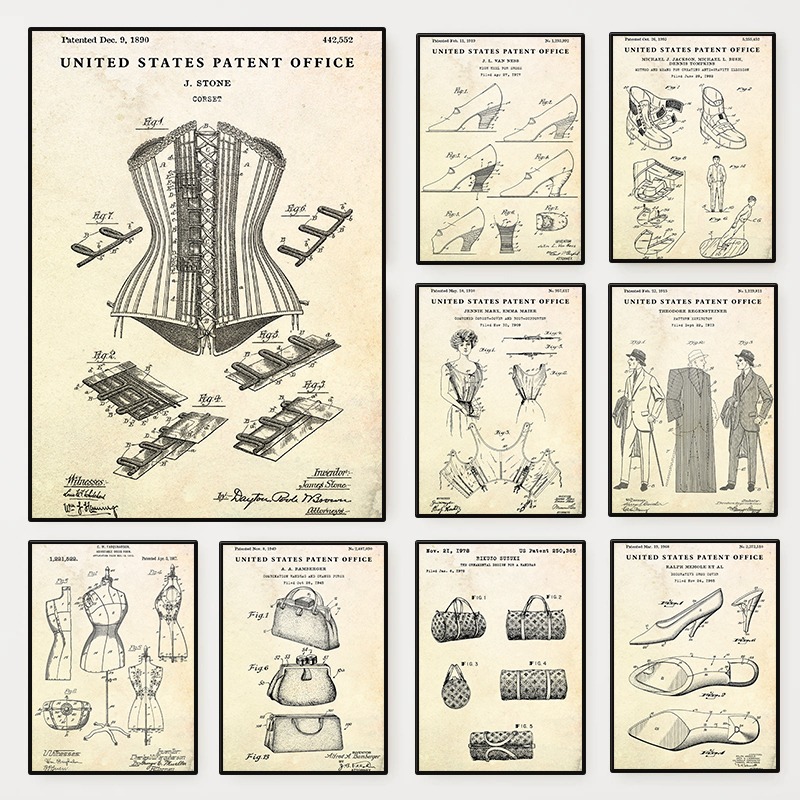 Vintage Fashion Prints For Wall - Fashion Clothing Shoe Bag Design Vintage