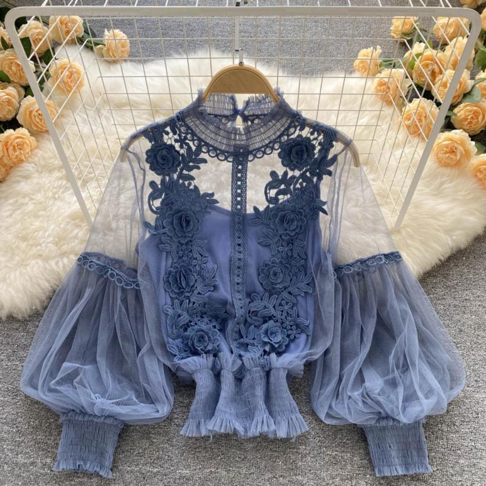 Vintage Victorian Fashion - 2Pcs/Set Lace Puff Long Sleeve Blouse
