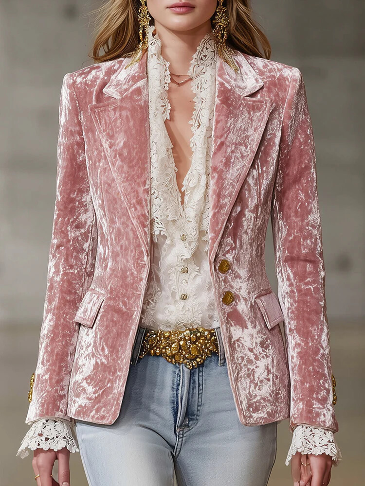 Velvet Blazer Vintage - Elegant Velvet Blazer for Women Single-breasted