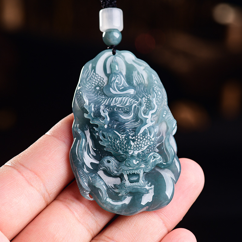 Vintage Fashion For Women - Natural Burmese Jadeite Dragon Pendant Necklace