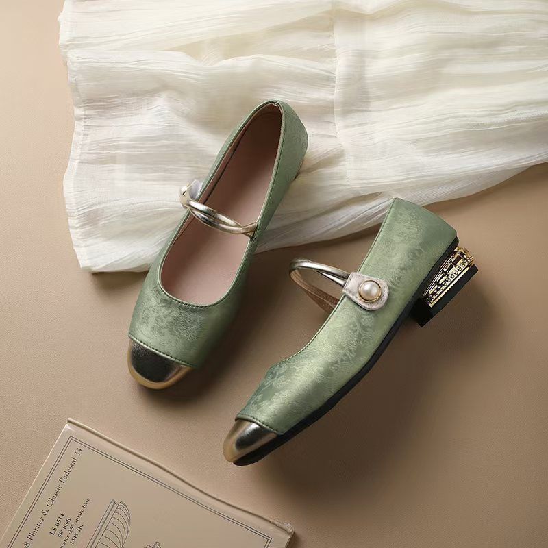 Vintage Slip Dress - Women's Chinese Style Mary Jane Shoes