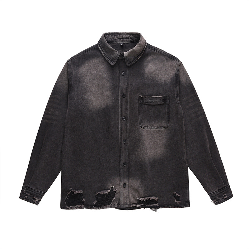 Vintage Fashion Jeans - Men's High Street Ripped Jeans Jacket