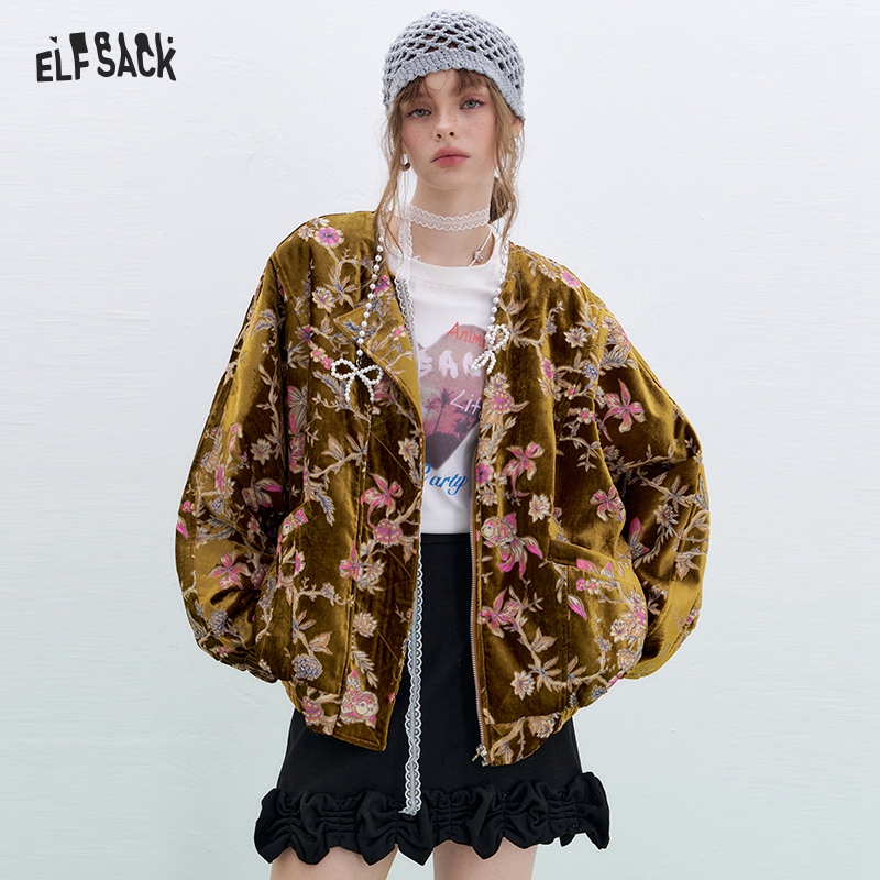 Velvet Blazer Vintage - ELFSACK Gold Velvet Jacket Women's Winter