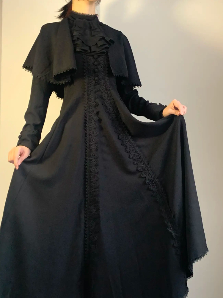Vintage Slip Dress - Japanese Gothic Black Elegant Women Dress
