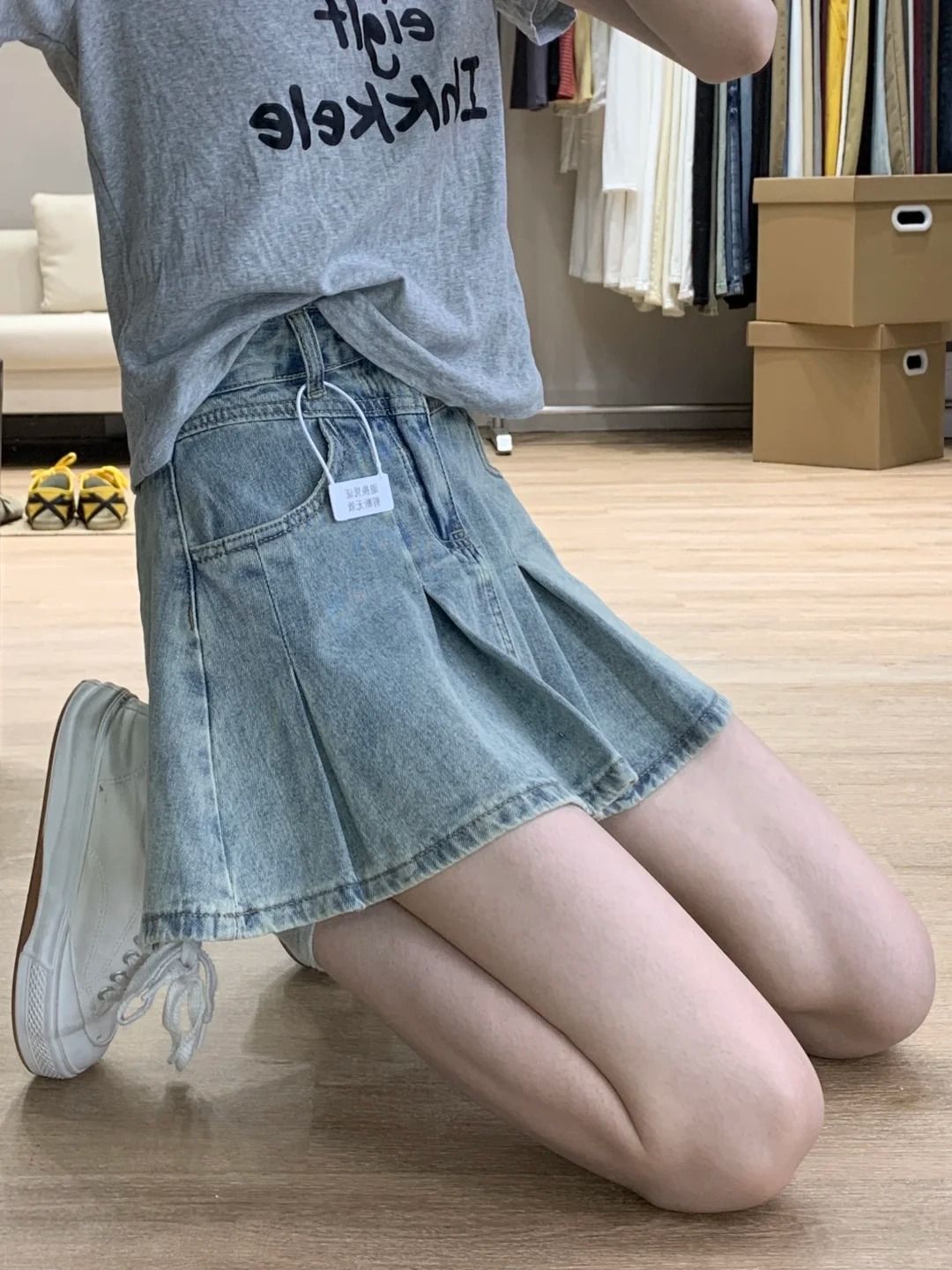 Vintage Fashion Jeans - Women High Waist Denim Pleated Skirt