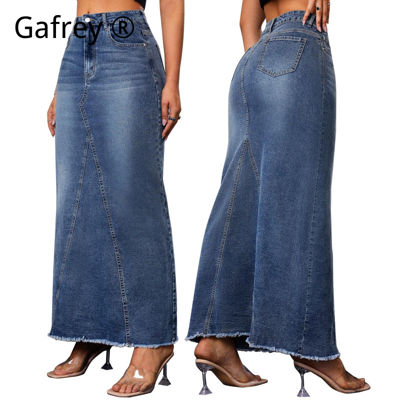 Vintage Fashion Jeans - Women Denim Midi Skirt High Waist