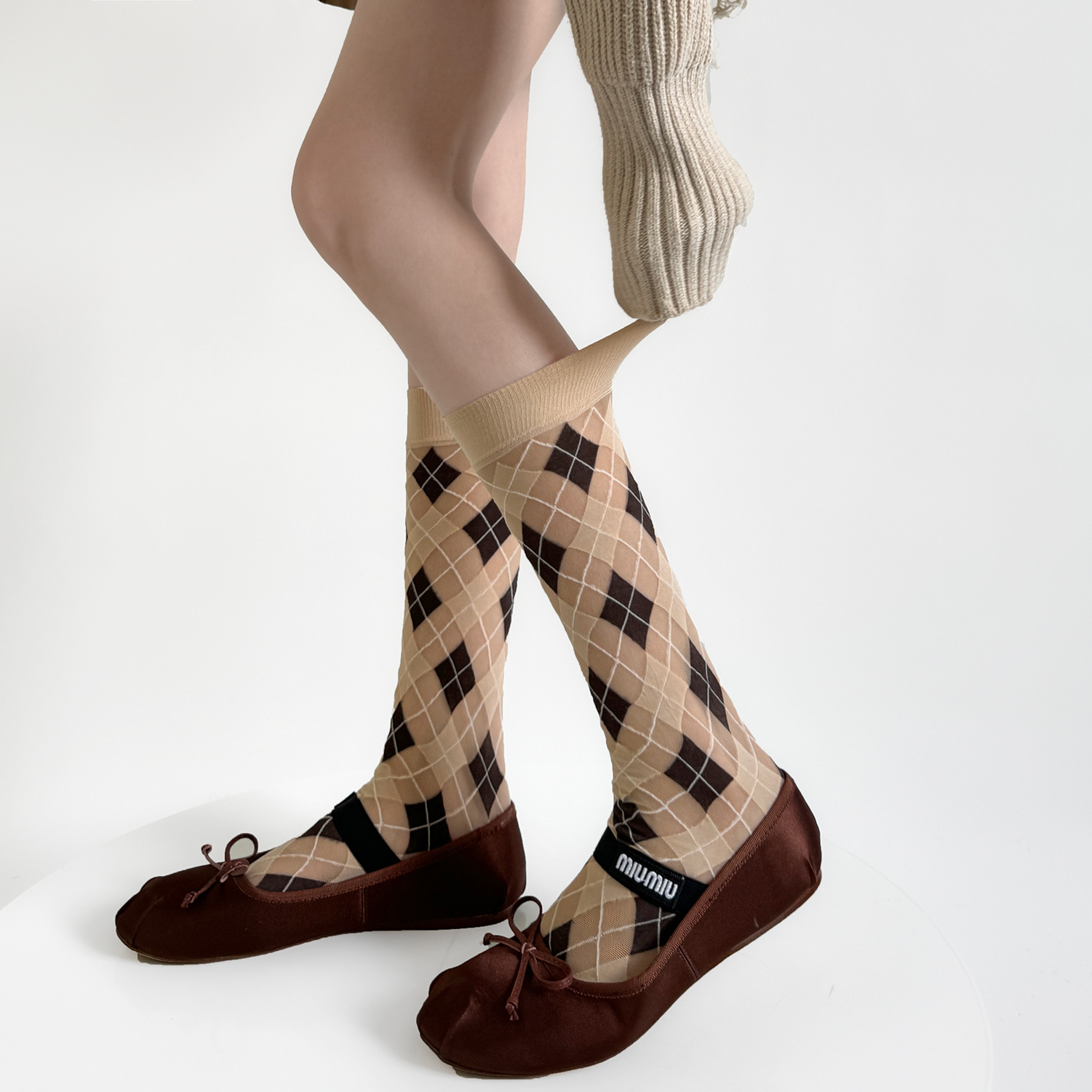 Velvet Blazer Vintage - Women Socks College Style Plaid Long
