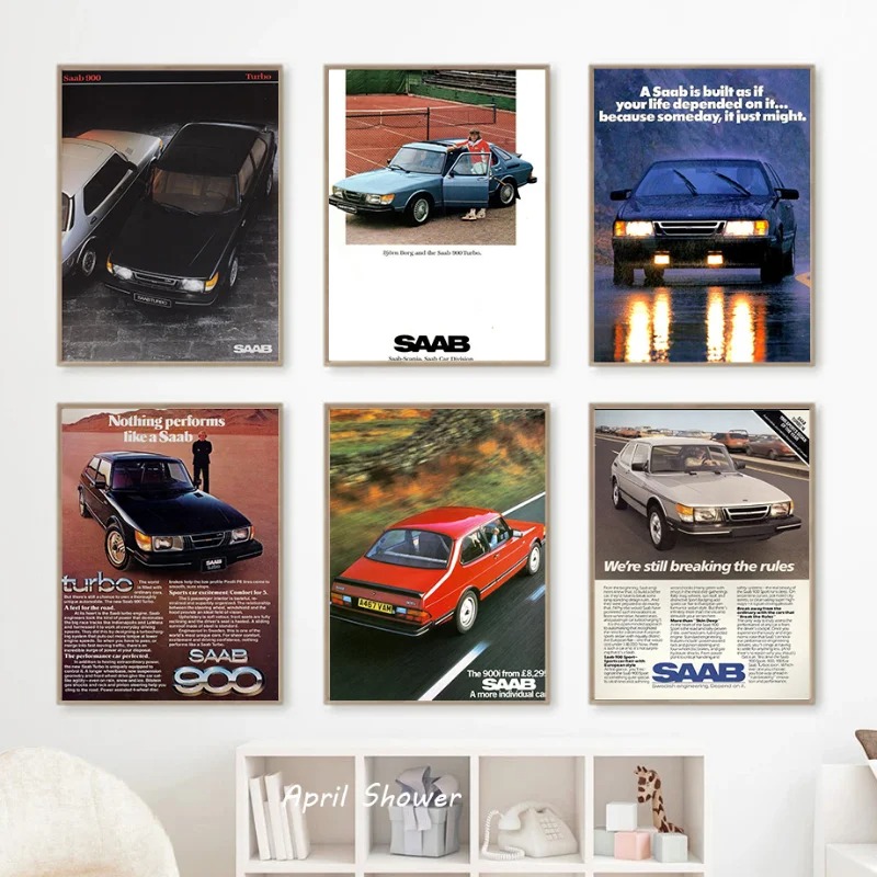 Vintage Fashion Prints For Wall - Classic Vintage Saab 900 Turbo Cars