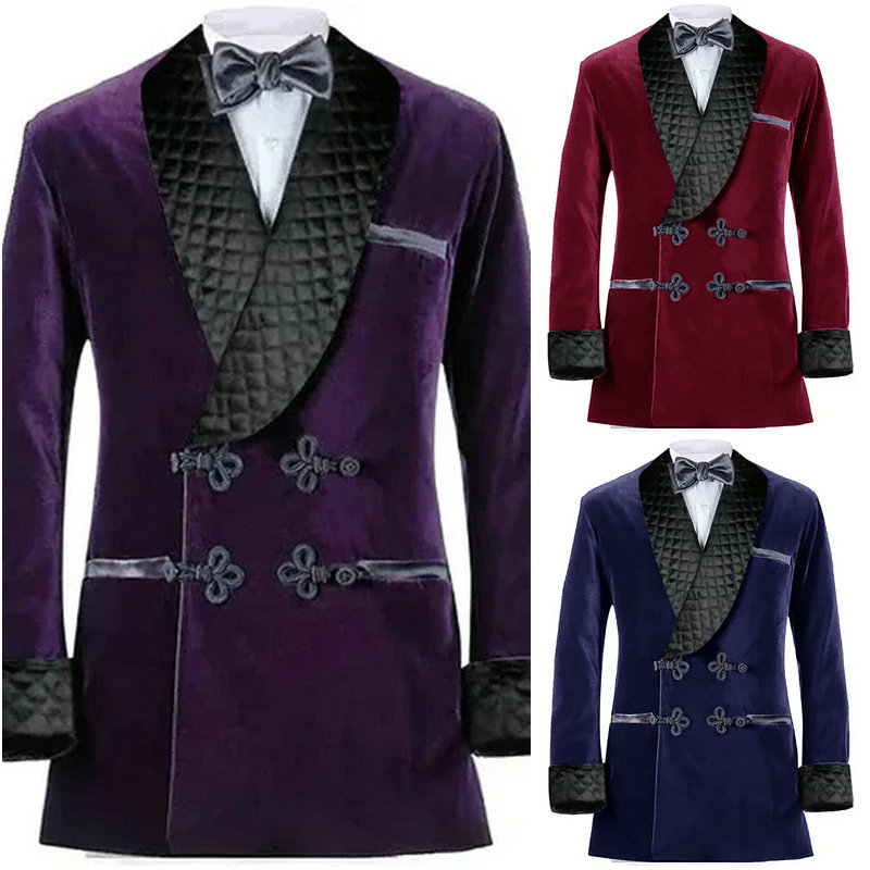 Velvet Blazer Vintage - Double Breasted Purple Velvet Smoking Jackets