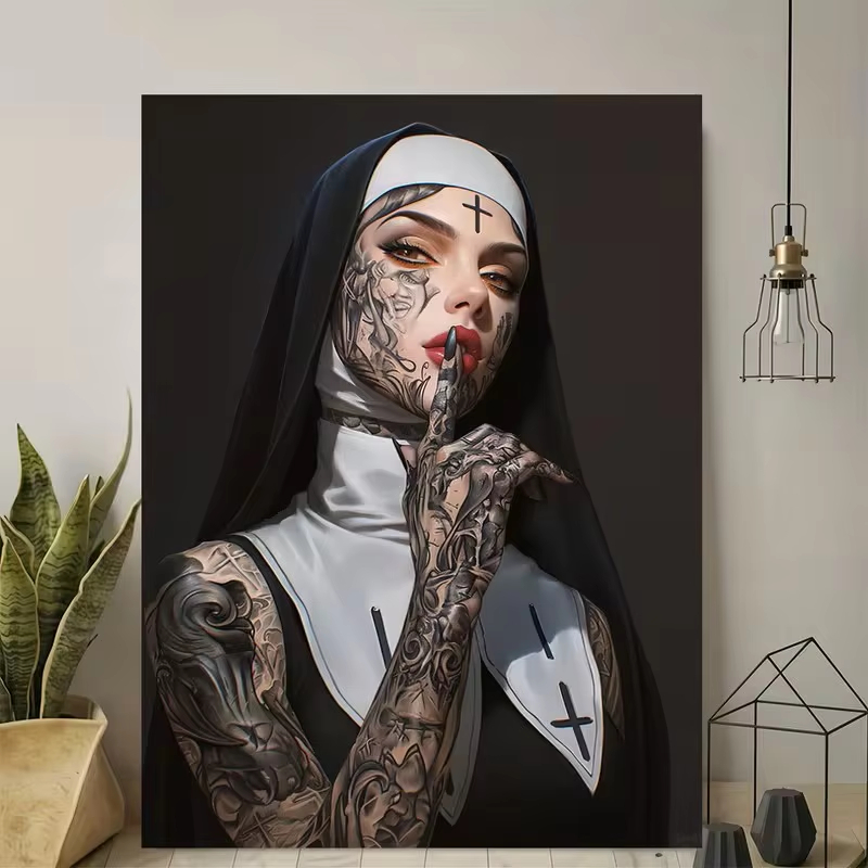 Fashion Girl Tattoo Nun Canvas - Vintage Fashion Prints For Wall review and price