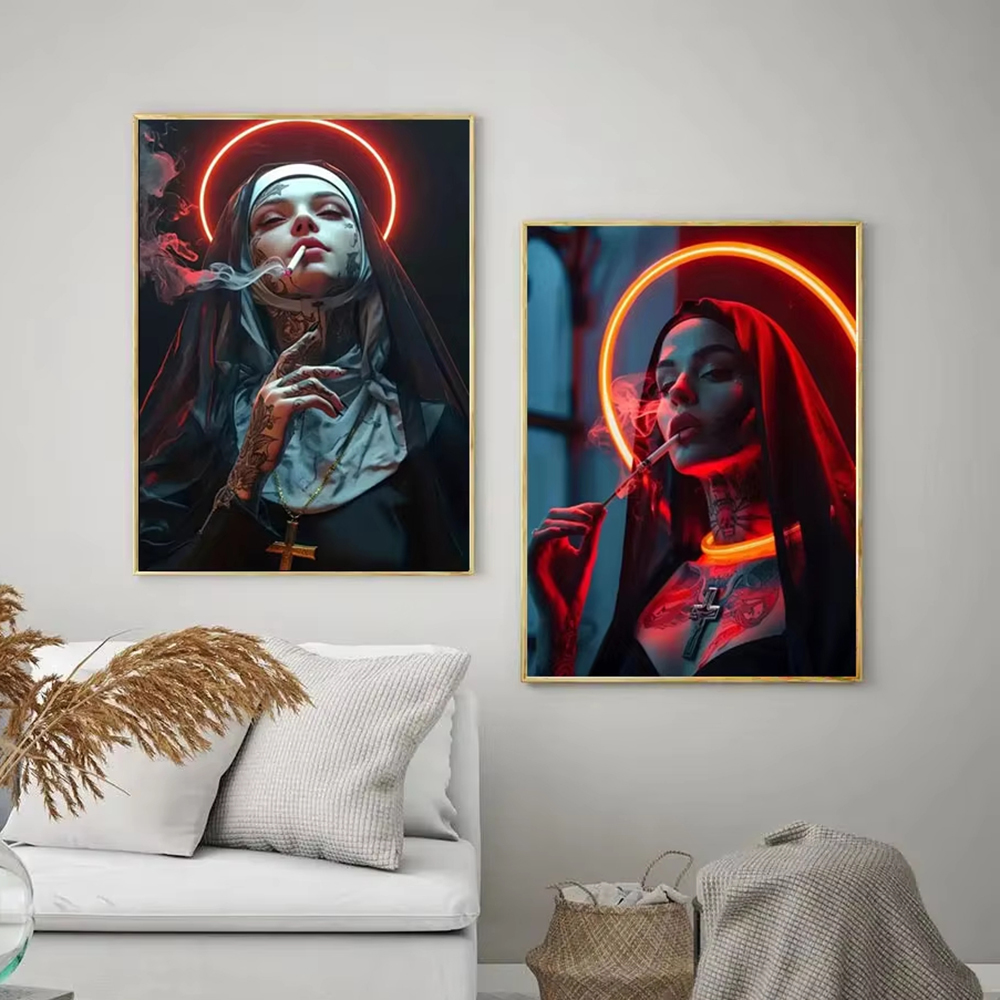 Fashion Girl Tattoo Nun Canvas - Vintage Fashion Prints For Wall review and price