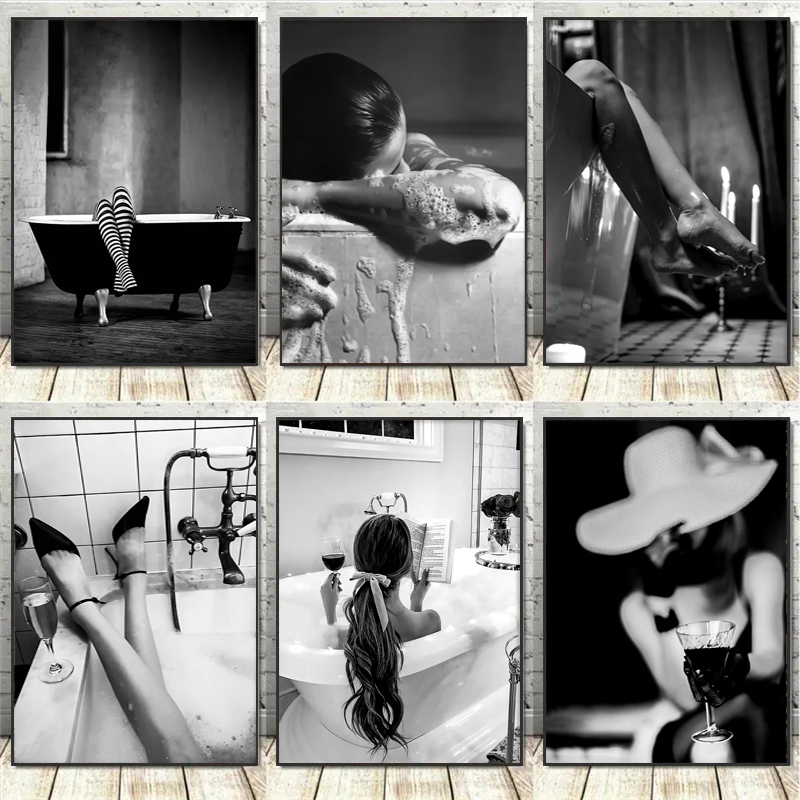 Black and White Woman Bathroom - Vintage Fashion Prints For Wall review and price