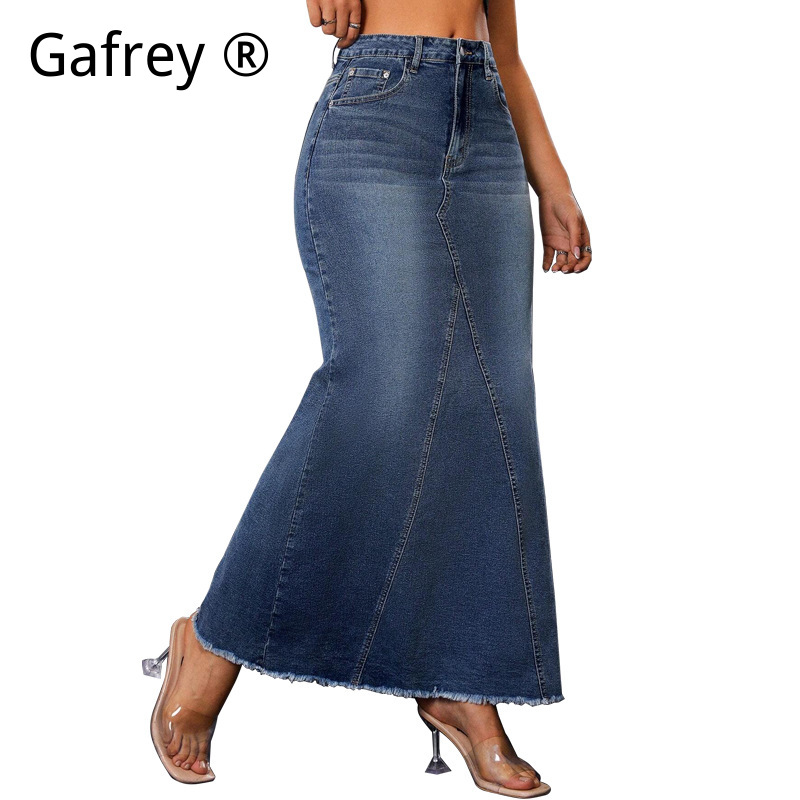 Women Denim Midi Skirt High Wa - Vintage Fashion Jeans review and price
