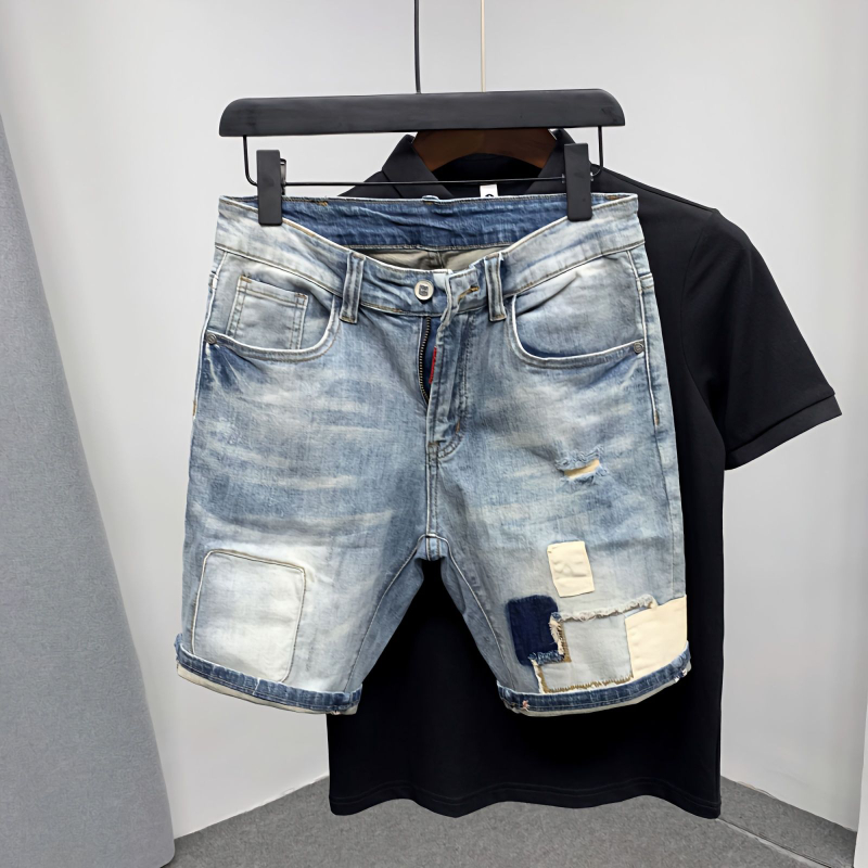 Straight Male Denim Shorts Rip - Vintage Fashion Jeans review and price